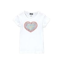 Girls White Short Sleeve T Shirt with Rainbow Heart Graphic