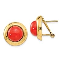 14K Omega Clip Reconstituted Coral Earrings