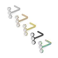 D.Bella 18G 20G 22G L Shaped Nose Studs Surgical Stainless Steel 1.5mm 2mm 2.5mm 3mm CZ Nose Rings For Women