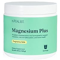 NATALIST Magnesium Plus 300 mg Drink Mix with Calcium & Vitamin D3 - Complete Whole Body Replenish & Relax Supplements for Women - Vegetarian, Gluten-Free Raspberry Flavor Powder - 15 Servings