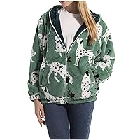 Women's Fashion Print Fleece Sherpa Hoodies Zip Up Oversize Casual Hooded Jackets Sweatshirt Winter Warm Fuzzy Coat
