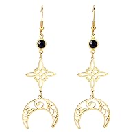 Stainless Steel Crescent Goddess Black Birthstone Witches Knot Earrings Triple Moon Wicca Pentagram Gothic Celtic Knot Drop Earrings