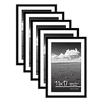 11x17 Picture Frame Set of 5 in Black - Use as 9x15 Picture Frame with Mat or 11x17 Frame Without Mat - Picture Frames Collage Wall Decor with Plexiglass Cover - Gallery Wall Frame Set