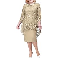 FEESHOW Womens 2pcs Elegant Plus Size Dress Set Mother of The Bride Dress Embroidery Lace Cover Up Evening Cocktail