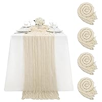 Cheesecloth Table Runner 36x120 Inches Beige Valance Table Swags Gauze Rustic Table Runner for Bridal Shower Event Party Round Table Decoration