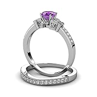 Amethyst & Diamond Butterfly Engagement Ring & Wedding Band Set 1.30 ctw 14K White Gold