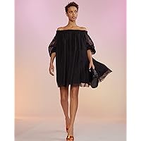 Cynthia Rowley x The Drop Women's Black Off Shoulder Mesh Mini Dress