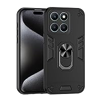 Compatible with Honor X6A 4G Phone Case with Kickstand & Shockproof Military Grade Drop Proof Protection Rugged Protective Cover PC Matte Textured Sturdy Bumper Cases (Color : Black)