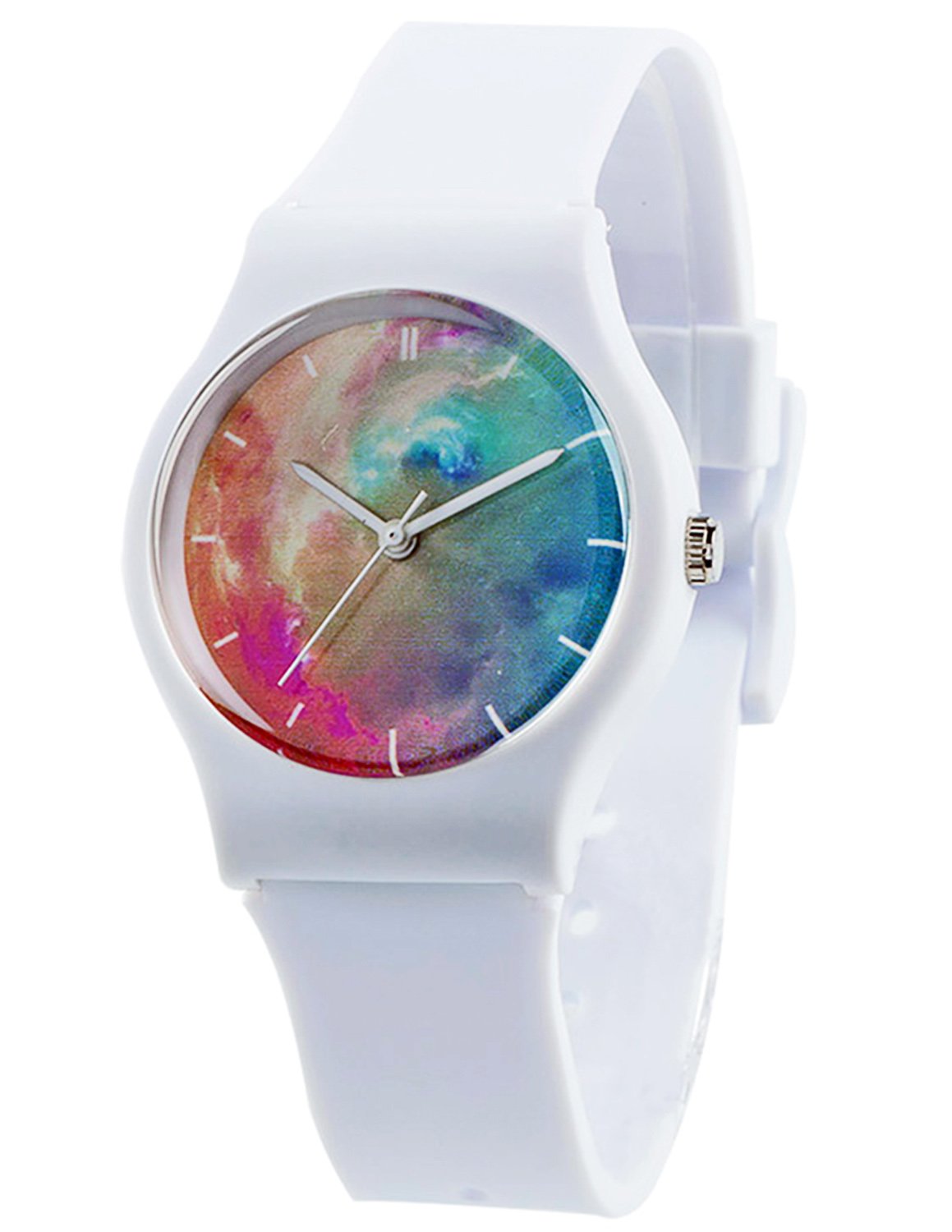 Tonnier Watches White Resin Super Soft Band Student Watches for Teenagers Young Girls Watches Nebula