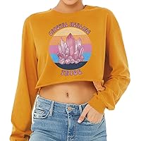 Crystal Cropped Long Sleeve T-Shirt - Trendy Women's T-Shirt - Printed Long Sleeve Tee