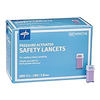 Sterile Safety Lancets, Pressure Activation, Blood Glucose Testing, Controlled Penetration, 28G X 1.8 Mm, 200 Count