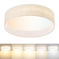 Hamilyeah Flush Mount Ceiling Light Fixture 24W, Dimmable LED Ceiling Light with Beige Fabric Shade 5CCT, 12 inch Drum Light Fixture Ceiling Mount for Living Room, Kitchen, Bathroom, Bedroom