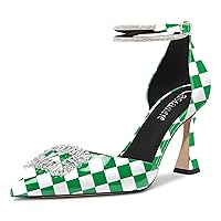 Castamere Women High Chunky Block Heel Ankle Strap Diamond Crystal Pointed Toe Pumps 3.3 Inches Heels