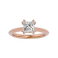 Certified 14K Gold Ring in Princess Cut Moissanite Diamond (1.35 ct) Round Cut Natural Diamond (0.03 ct) With White/Yellow/Rose Gold Engagement Ring For Women