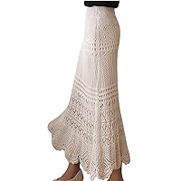 Women's Crochet Pencil Skirt Hollow Out Paisley Embroidered Long Skirt High Waisted Knitted Pleated Maxi Skirts