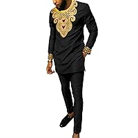 African Men Traditional Clothing Set Embroidery Shirts and Pants 2 Piece Set Dashiki Outfits for Wedding Evening