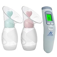Deluxe Manual Silicone Breast Pump and No Touch Forehead Thermometer for Babies and Adults | Bundle Pack
