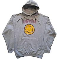 Nirvana Hoodie Smiley Pink Band Logo Official Unisex Grey Pullover