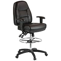 Premium Leather Drafting Chair with Arms - Black Leather