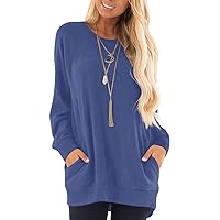 KUOTAI Womens 2023 Fall Long Sleeve T-Shirts Casual Tunic Tops for Leggings Loose Soft Blouses with Pocket