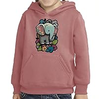 Floral Elephant Toddler Pullover Hoodie - Colorful Sponge Fleece Hoodie - Flower Hoodie for Kids