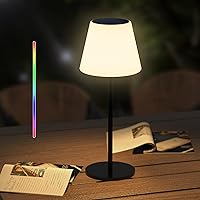 Solar Table Lamp Outdoor Table Lamp Cordless with Light Sensor,Outdoor Lamps for Patio Waterproof,Dimmable Warm White and RGB LED Desk Lamp,Portable Night Light for Garden、Terrace、Camping.