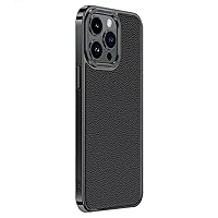 Case for iPhone 15Pro Max/15 Pro/15 Plus/15, Genuine Leather Soft Electroplated Edges Phone Cover with Metal Lens Protection Frame (15 Pro Max,Black)
