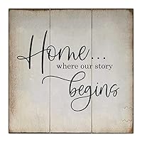 Wood Sign with Quotes Home is Where Our Story Begins Wooden Signs Custom Personalized Rustic Wall Sign Home Bedroom Decor 12-Inch