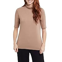 Tribal Women's Mock Neck Elbow Sleeve Top-Taupe