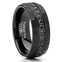 Metal Masters Co. Men Tungsten Black Wedding Band Hammered Eternity Ring CZ Comfort-Fit 8MM