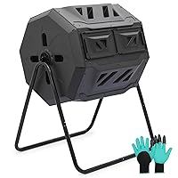 MoNiBloom 43 Gallon Compost Tumbler, Outdoor BPA Free Large Dual Chamber Tumbling Compost Bin All-Season Fast Working Tumbling Composter, High Volume Composter with 2 Sliding Doors