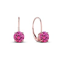 14K Rose Gold Over 925 Silver 1/2 CT Round Cut Pink Sapphire Lever Back Dangle Earrings for Women/Girls Christmas