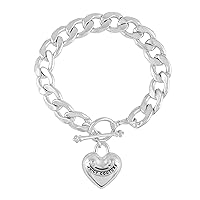 Juicy Couture Silvertone Heart Charm Toggle Bracelet