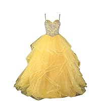 Sweetheart Ball Gown Quinceanera Prom Dresses 2021 with Straps Crystal Sequin Beaded Tulle