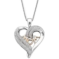 Round Cut Cubic Zirconia MOM Double Heart Pendant Necklace for Her Gifts 14K White Gold Plated 925 Sterling Silver