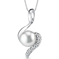 PEORA Freshwater Cultured White Pearl Pendant Necklace in Sterling Silver, 7mm Round Button Shape, with 18 inch Chain