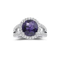 1/2 (0.46-0.55) Ct Diamond & 3.30 Cts AAA Amethyst Ring in 14K White Gold