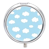 Round Pill Box Clouds Pattern Portable Pill Case Medicine Organizer Vitamin Holder Container with 3 Compartments