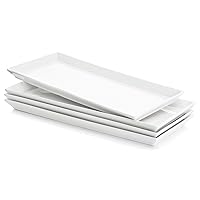 Sweese Rectangular Porcelain Platters, Serving Trays for Parties - 13.8 Inch, Set of 4, White