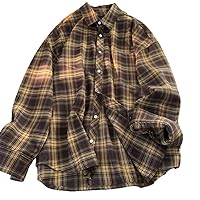 Spring Clothing Men' Retro Check Button-Down Long Sleeve Shirts Lapel Streetwear Plaid Luxury Jacket Shirt