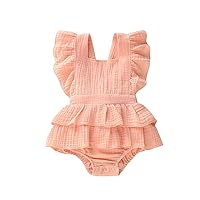 Douhoow Infant Baby Girl Romper Baby Ruffle Bodysuit Jumpsuit One-Piece Cotton Linen Clothes