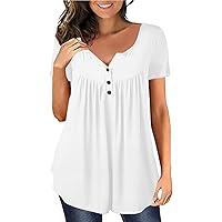 Short Sleeve Blouses for Women Henley Vneck Plus Size Trending Loose Button Front Shirts for Women Dressy Casual