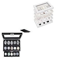 Stackable Jewelry Tray Box Bundle with 20 Slots Lacquered Finish Watch Box
