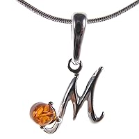 BALTIC AMBER AND STERLING SILVER 925 DESIGNER ALPHABET LETTER M PENDANT JEWELLERY JEWELRY (NO CHAIN)