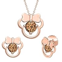 Cute Fashion Minnie Mouse 14k Rose Gold Over Sterling Silver Gemstone Earring Pendant Set For Girl's