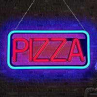 LED Neon Pizza Sign 19 x 8 inches Ultra Bright Silicone Neon with Blank Base for Beer Bar Coffee Store Shop Office Front Advertising Light Sign (4820 Pizza)