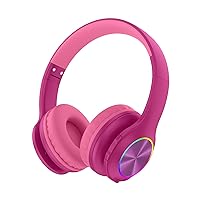 2023 Bluetooth Kids Headphones Fit for Aged 3-21, Colorful LED Lights Comfort Wireless Headphones with Microphone 94dB Volume Limited for School/iPad/PC/TV/Cellphones, Wired & TF Card Mode, Hot Red