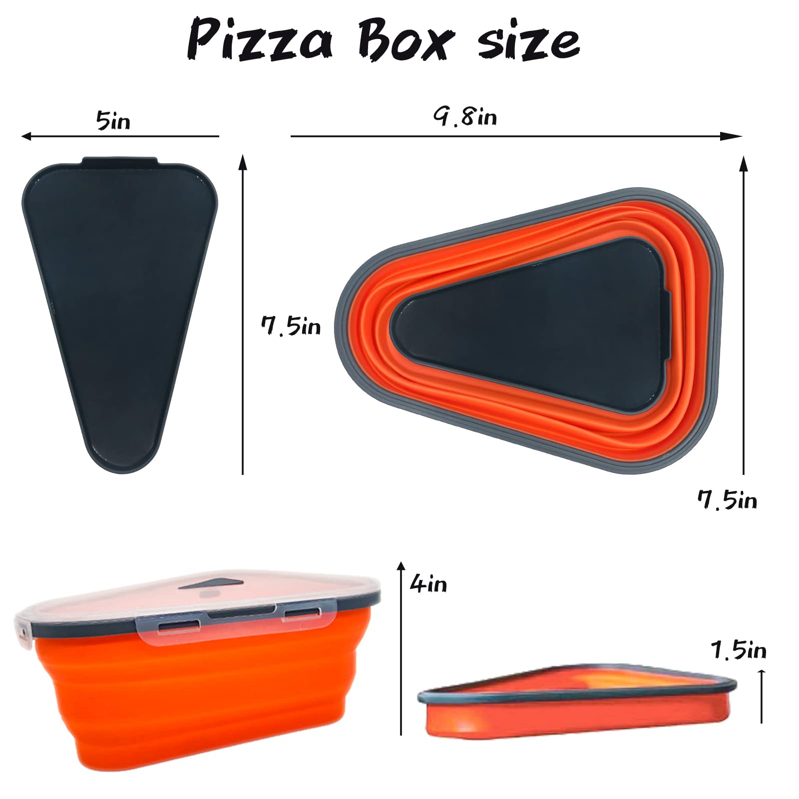 Farisod Pizza Storage Container Expandable,Pizza Container with 5 Microwavable Serving Trays,Adjustable Pizza Slice Container,Easy to Organize Pizza Storage, Saving Space,Microwave Safe (Black)