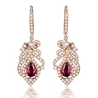 14k White Rose Yellow Gold Natural Emerald Sapphire Tourmaline Ruby Tsavorite Topaz Drop Dangle Earrings for Women Girls