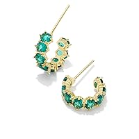 Kendra Scott Cailin 14k Gold-Plated Brass Crystal Huggie Earrings in Green Crystal, Fashion Jewelry For Women